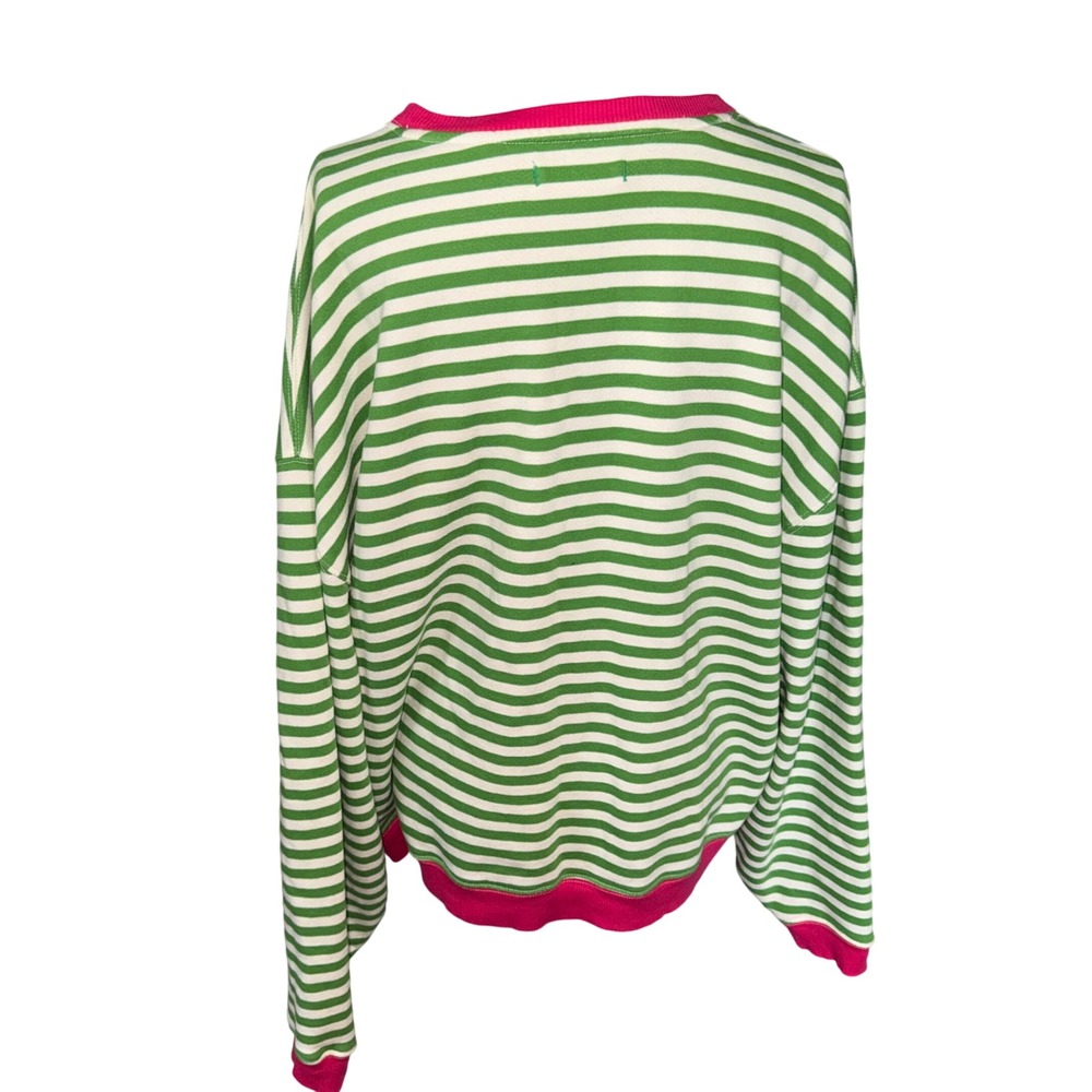 We The Free Sweatshirt Small Green White Pink Striped Oversized Crewneck - Picture 3 of 12